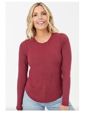 SheBird Ribbed‎ Long Sleeve Crewneck Top Seamless Built In Bra